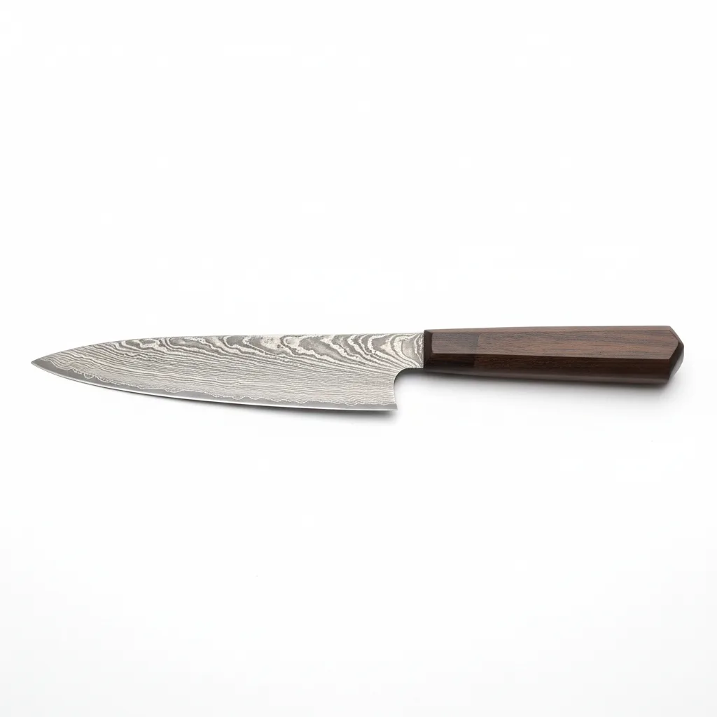 Hand-forged gyuto chef knife with damascus pattern