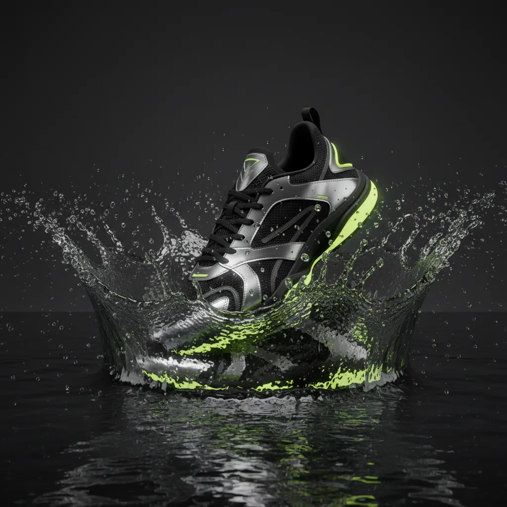 Sneaker hitting water in slow motion