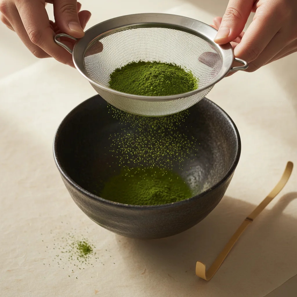 Sifting matcha powder
