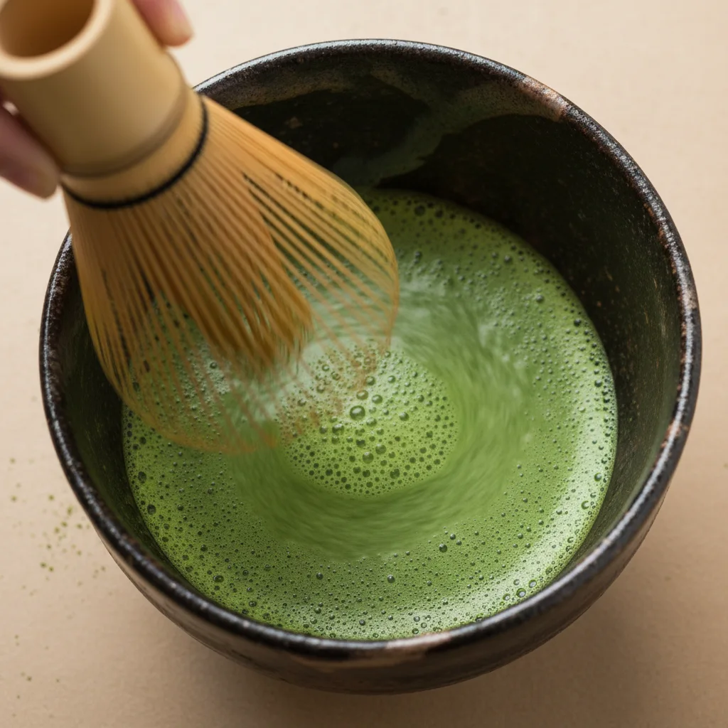 Whisking matcha to foam